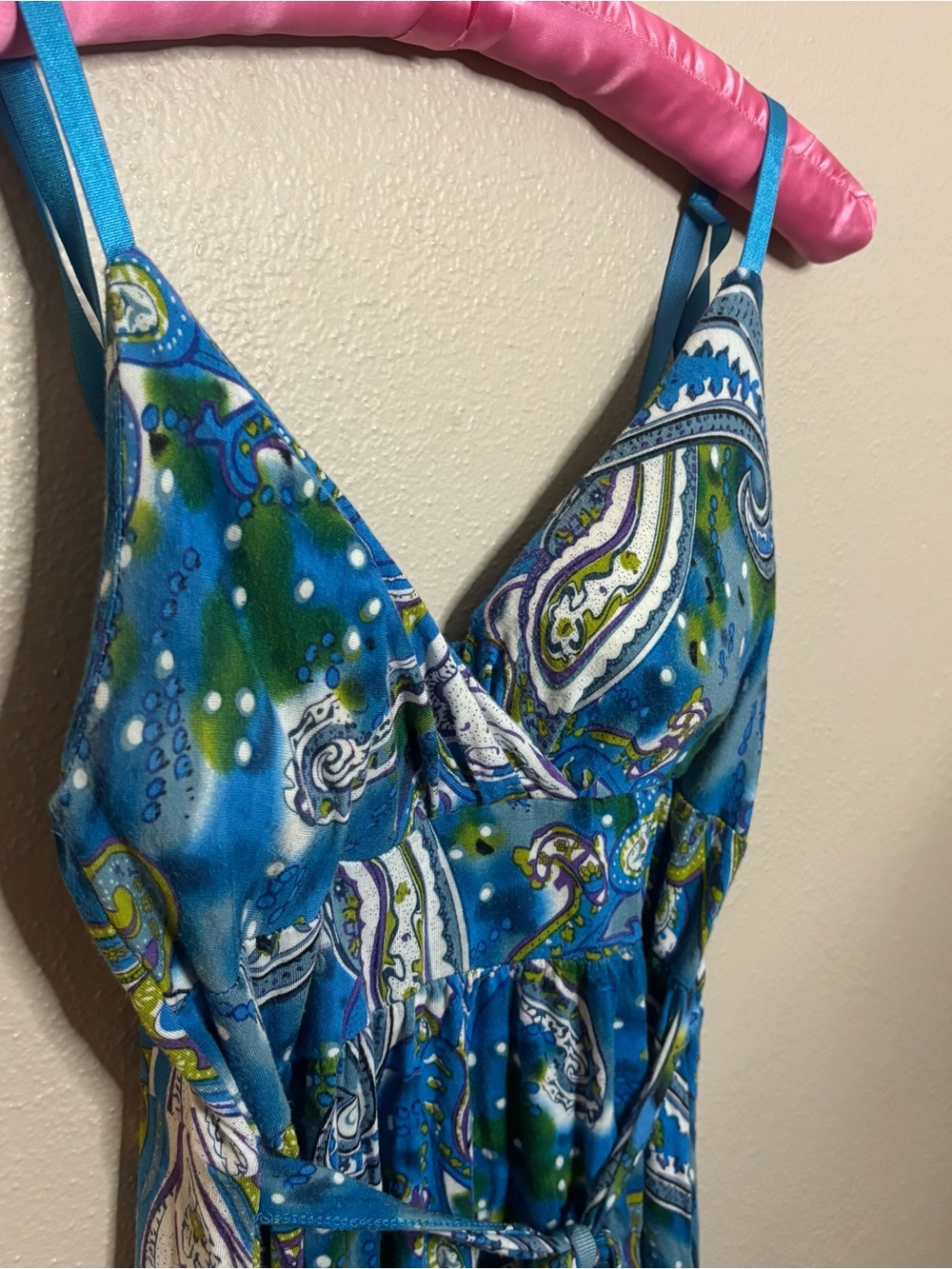 Y2K Derek Heart Blue Paisley Empire Waist Sundress Boho Beach Dress M Indie boho - Picture 5 of 7